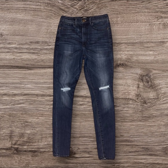 Express Denim - Express‎ Indigo Dark Wash High Rise Slim Distressed Denim Skinny Jeans Size 6